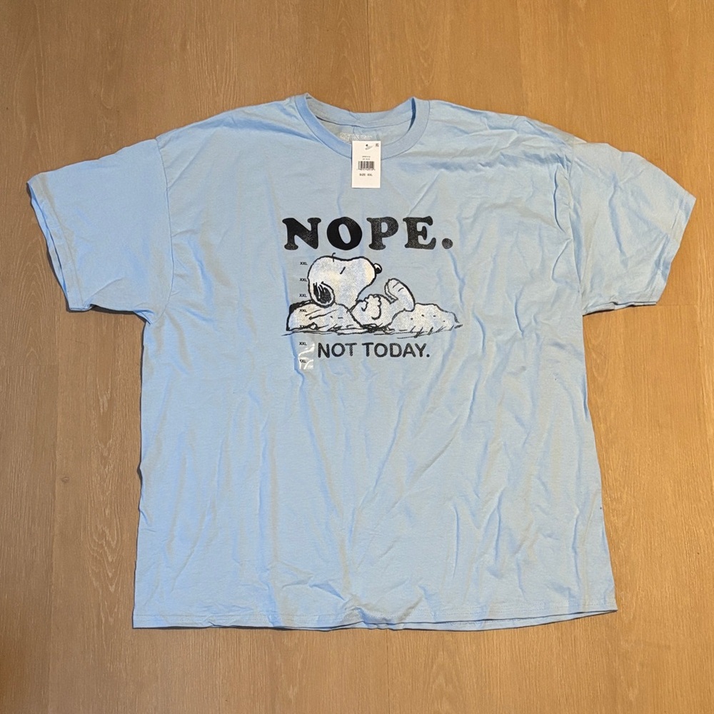 NWT Peanuts Unisex Blue Cotton Short Sleeve Snoopy Nope. Not Today. Tee size XXL